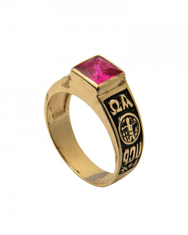 Anel de curso em ouro amarelo 19.2kt 7mm - pedra quadrada em caixa