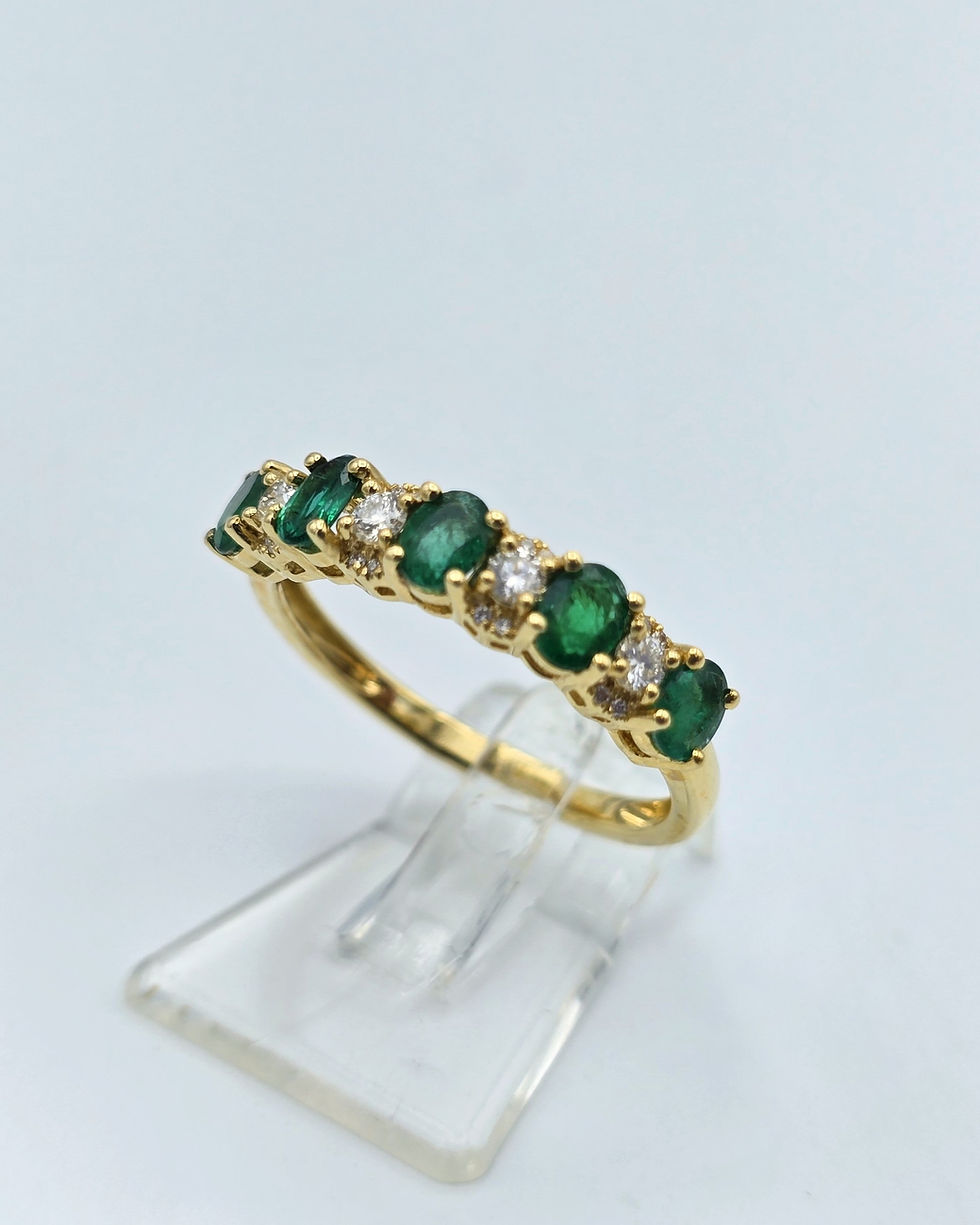 Anel ouro amarelo 19.2kt 2.4g - esmeraldas e diamantes, vista lateral