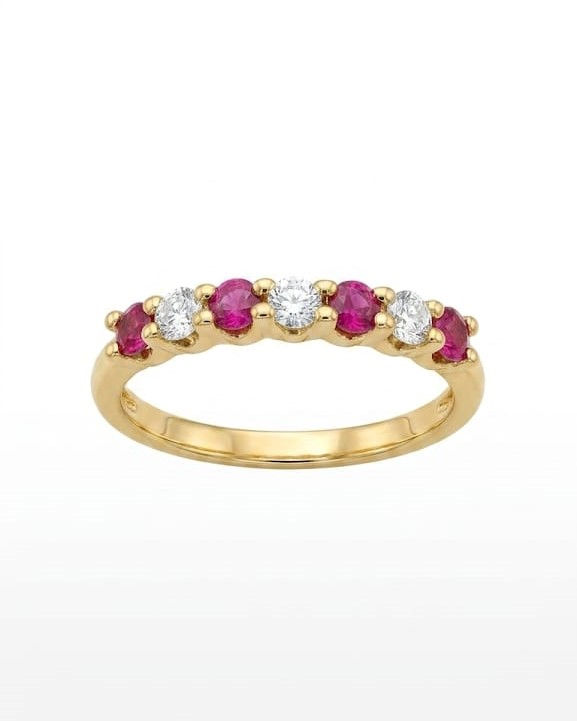 Anel ouro amarelo 19.2kt 3.1g - rubis e diamantes, vista frente