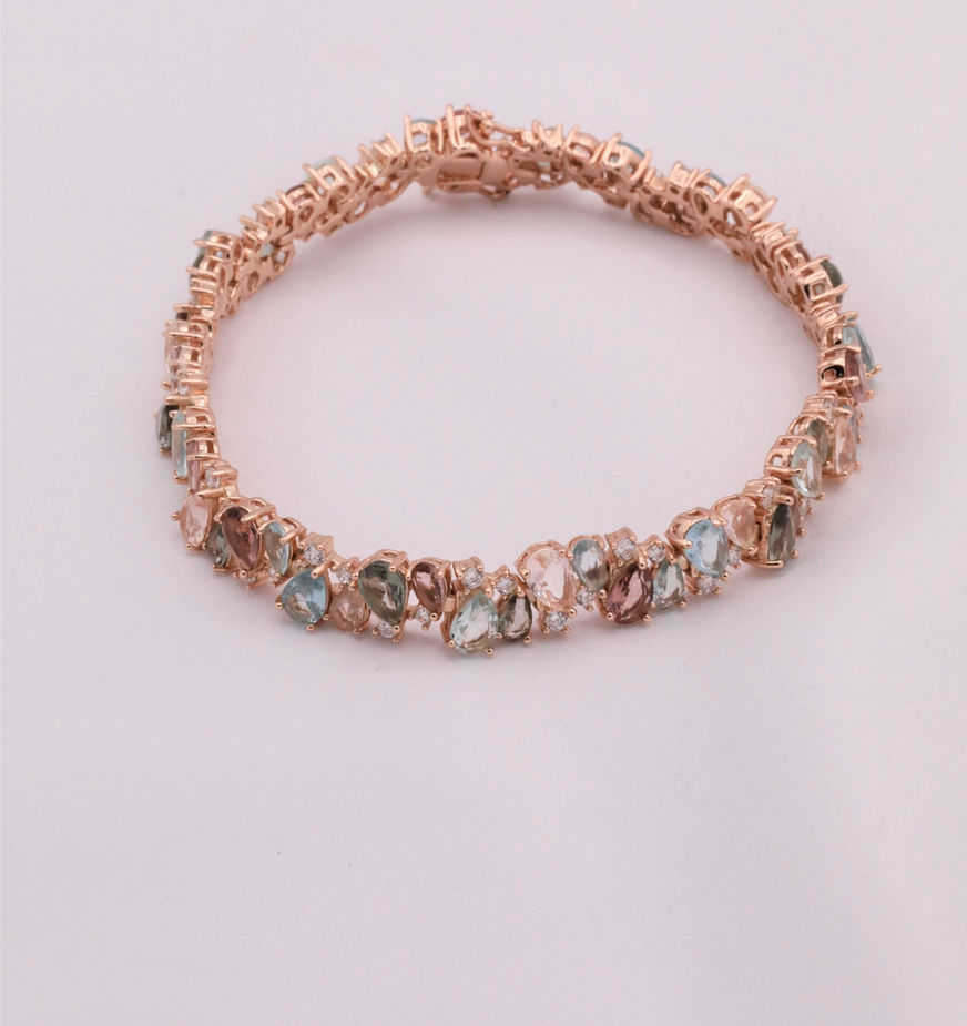 Pulseira em prata rose gold com pedras naturais