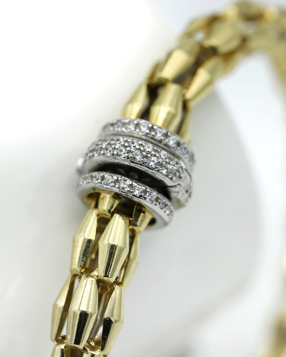 Miniatura: Pulseira rígida em prata bicolor com zircónias, pormenor do fecho