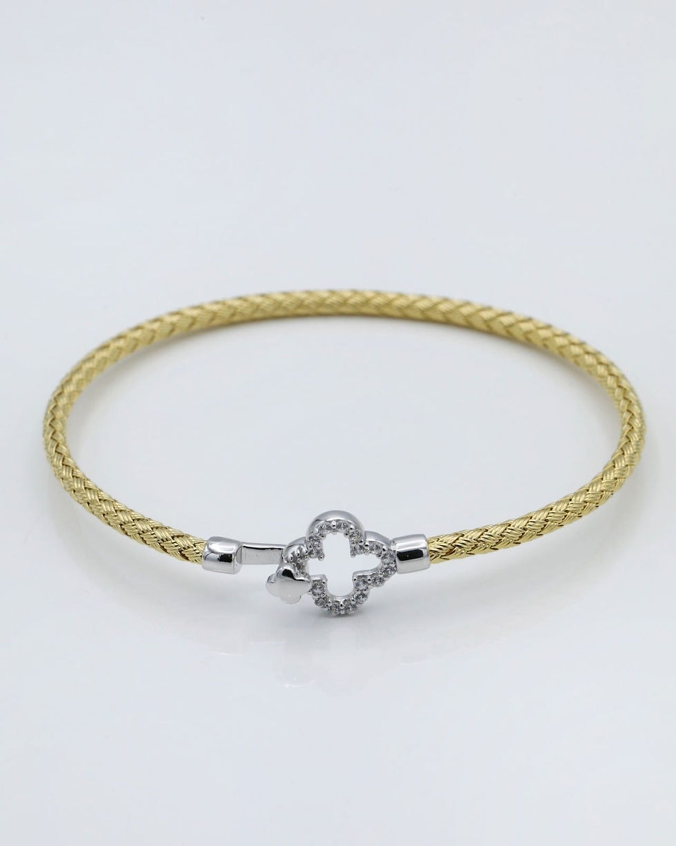 Pulseira prata bicolor 7.0g - malha trançada fecho de laço e gancho