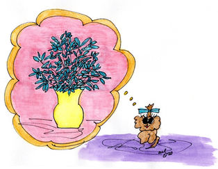 Sophiedog envisions a large yellow vase holding branches of leaves matching the color of her bow!