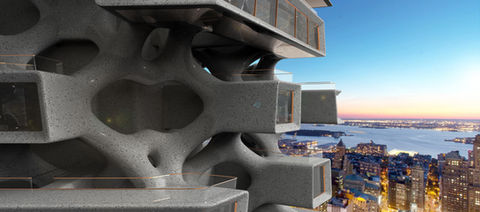 Futuristic, mix use residential development - design by Anthony Mull Architects. Brooklyn, New York