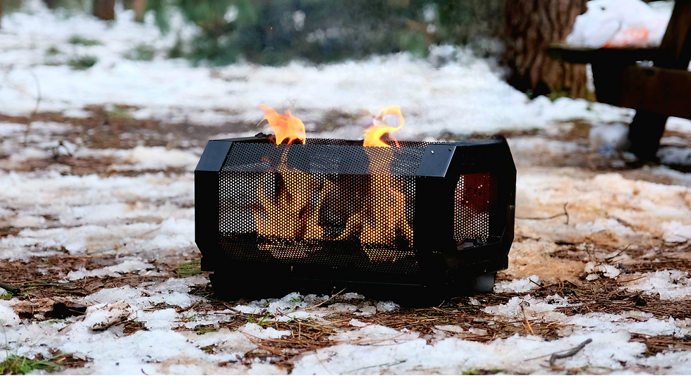 Close-up view of Barbeqube in action at a campsite