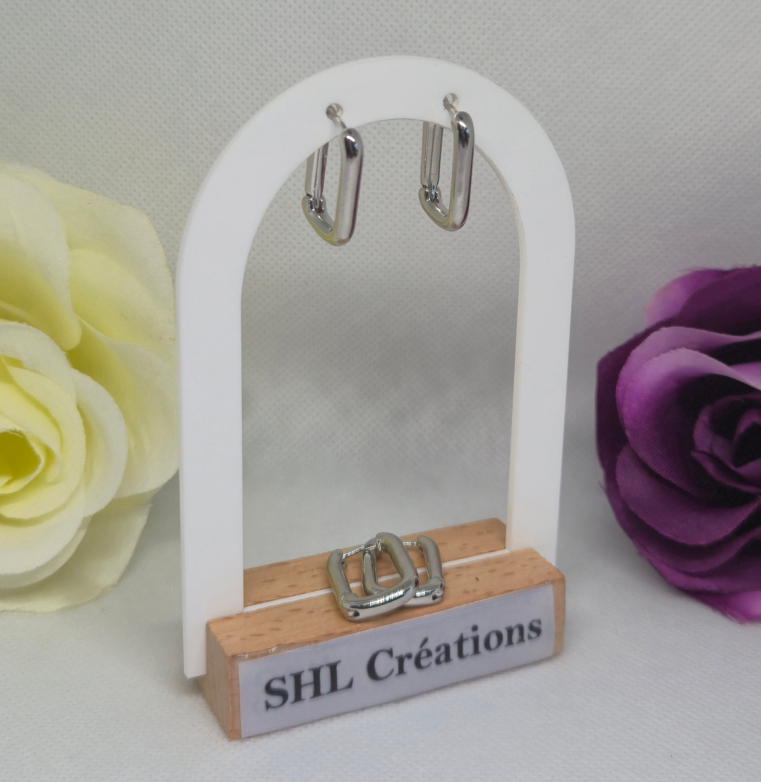 Créoles : Boucles d'oreilles argentées rectangles , porte pampilles 18mm