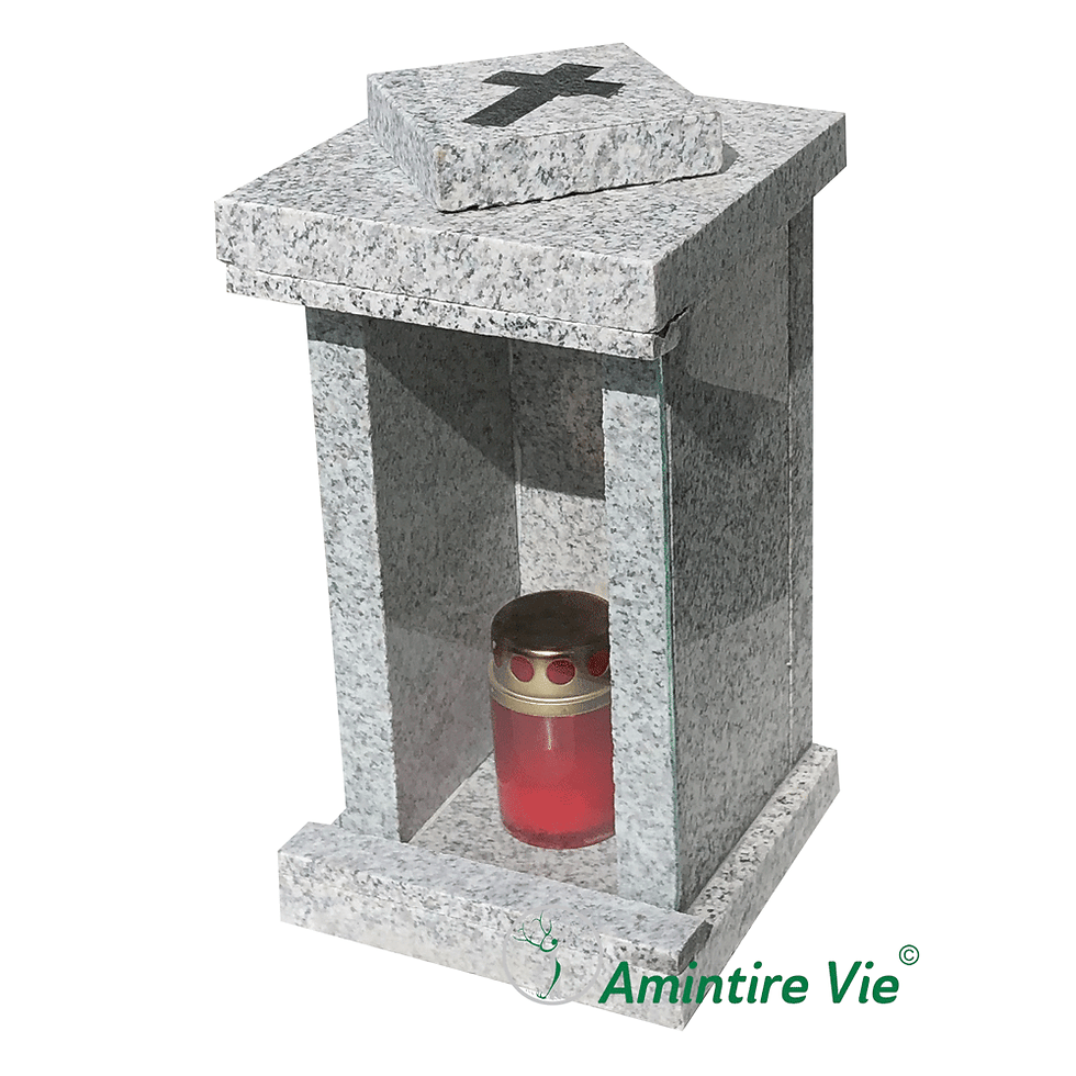 felinar din granit gri deschis pentru cimitir