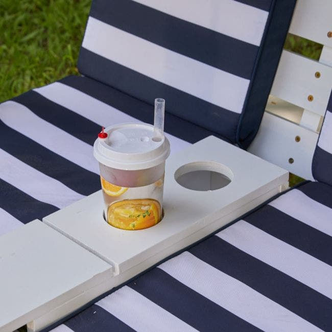 Thumbnail: Sun Lounger Double - White cup holders -Navy and white stripes