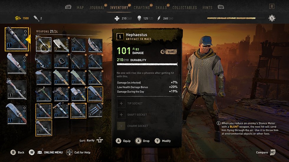 Inventory Weapons Sub Menu