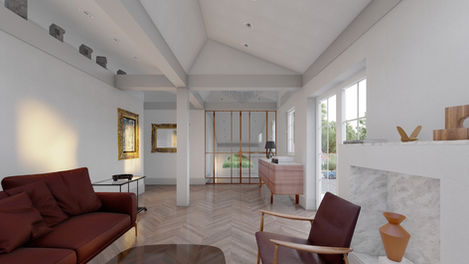 pogled iz dnevne sobe ka staklenoj pregradi koja vodi ka hodniku kuće