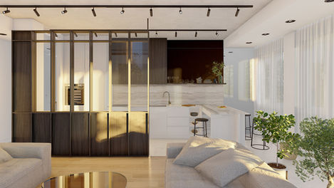 Adaptacija stana Blok 21 – moderna kuhinja sa pregradom ka dnevnom boravku