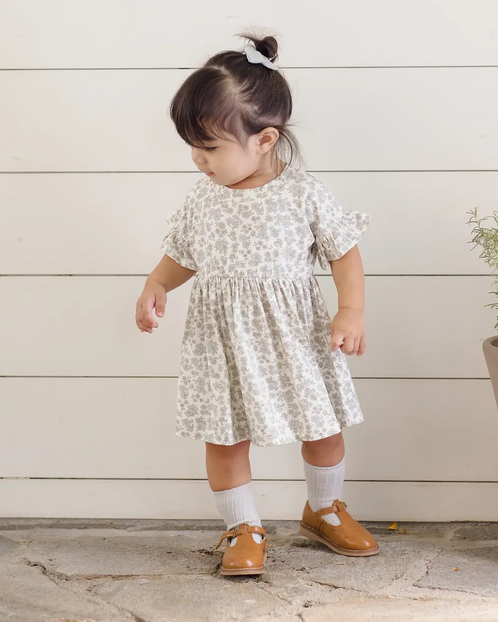 Thumbnail: Quincy Mae Bamboo Babydoll Dress, Blue Floral Mellow Singapore Baby Children Shop