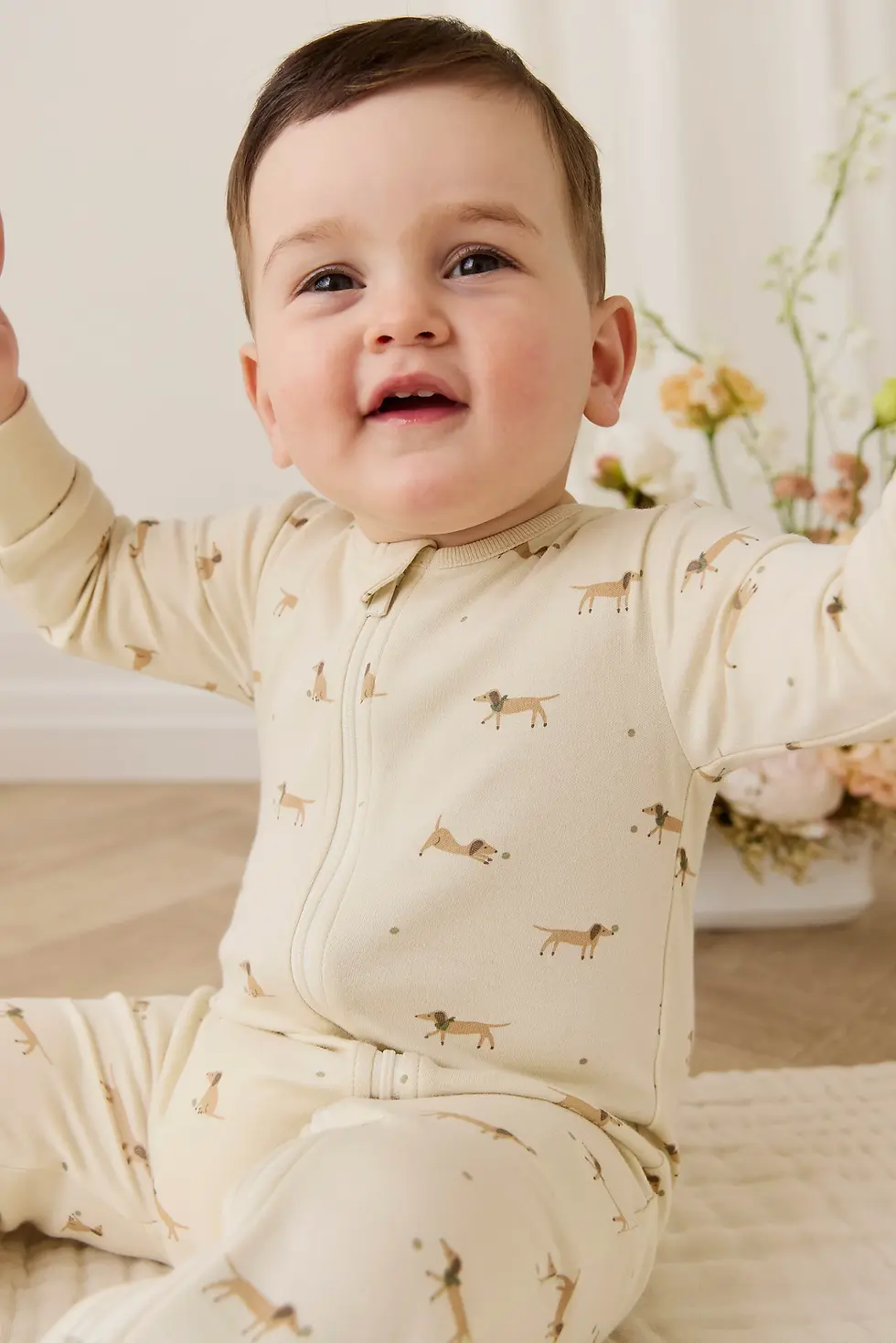 Jamie Kay Organic Cotton Reese Zip Onepiece - Play Ball Cassava Mellow Baby Shop Singapore
