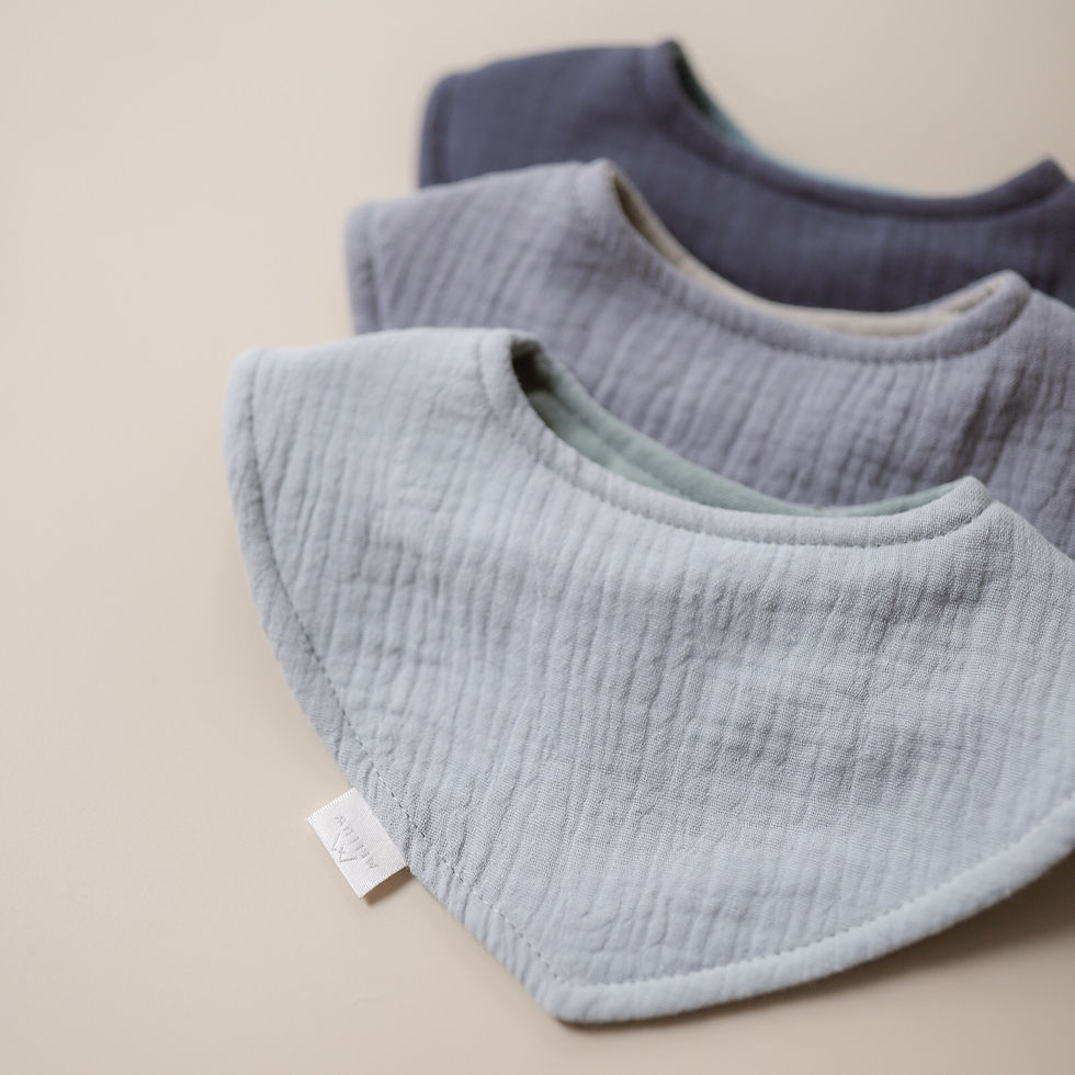 Thumbnail: Mellow Reversible Dribble Bib Set - Faded Cornflower