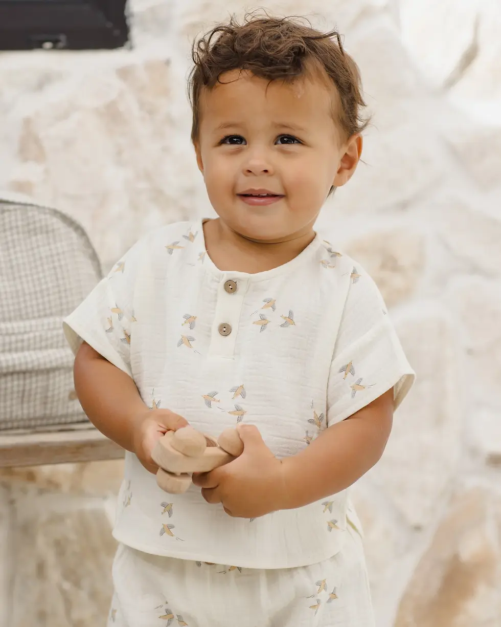 Thumbnail: Quincy Mae Woven Boxy Top + Short Set, Birds Mellow Singapore Baby Children Shop