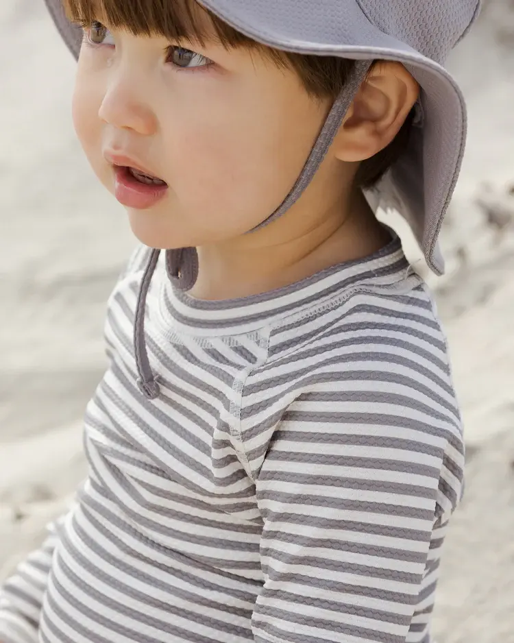 Thumbnail: Quincy Mae Finn Rashguard + Short Set , Lagoon Stripe Mellow Baby Store