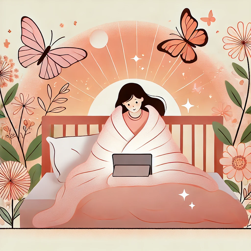 femme sous la couette , couleur douce qui regarde une série