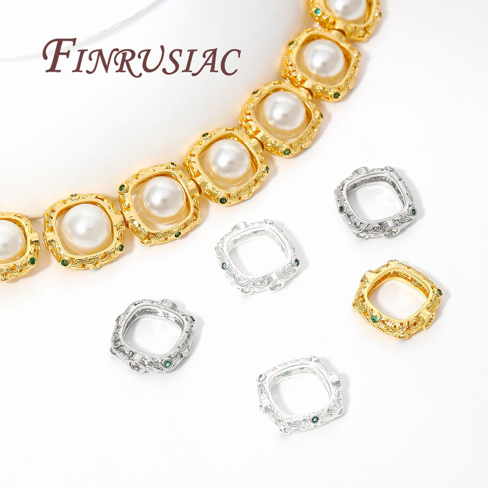 18K Gold Plated Brass with Zircon Square Frame,Through Hole Bead,Separators For