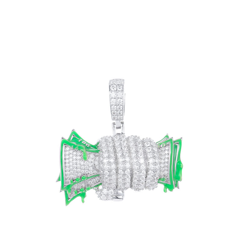 ICEOUTBOX- Unisex Moissanite Dollar Bag Pendant Necklace, S925 Silver, 2024