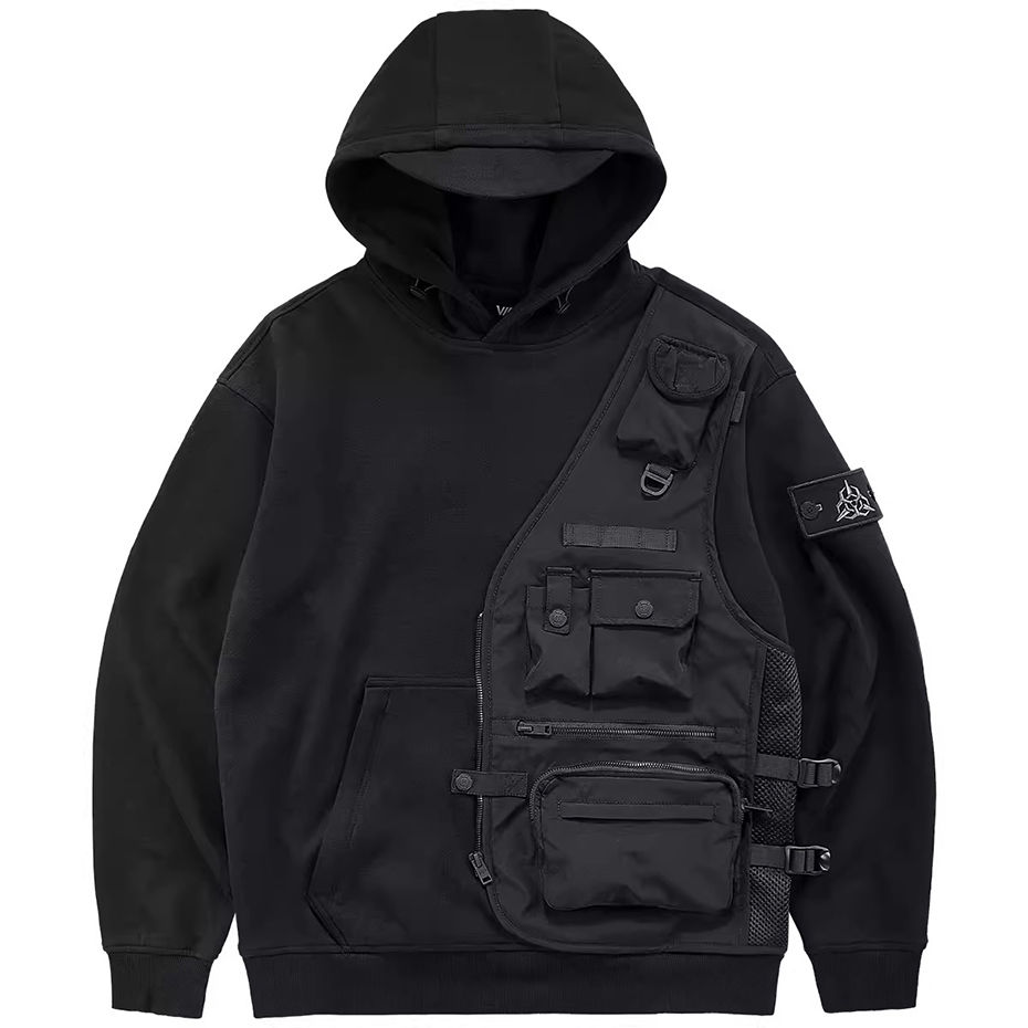 Cyber Techwear Function Hoodie Men Fake Two Piece Tactical Cargo Hoodies Harajuk