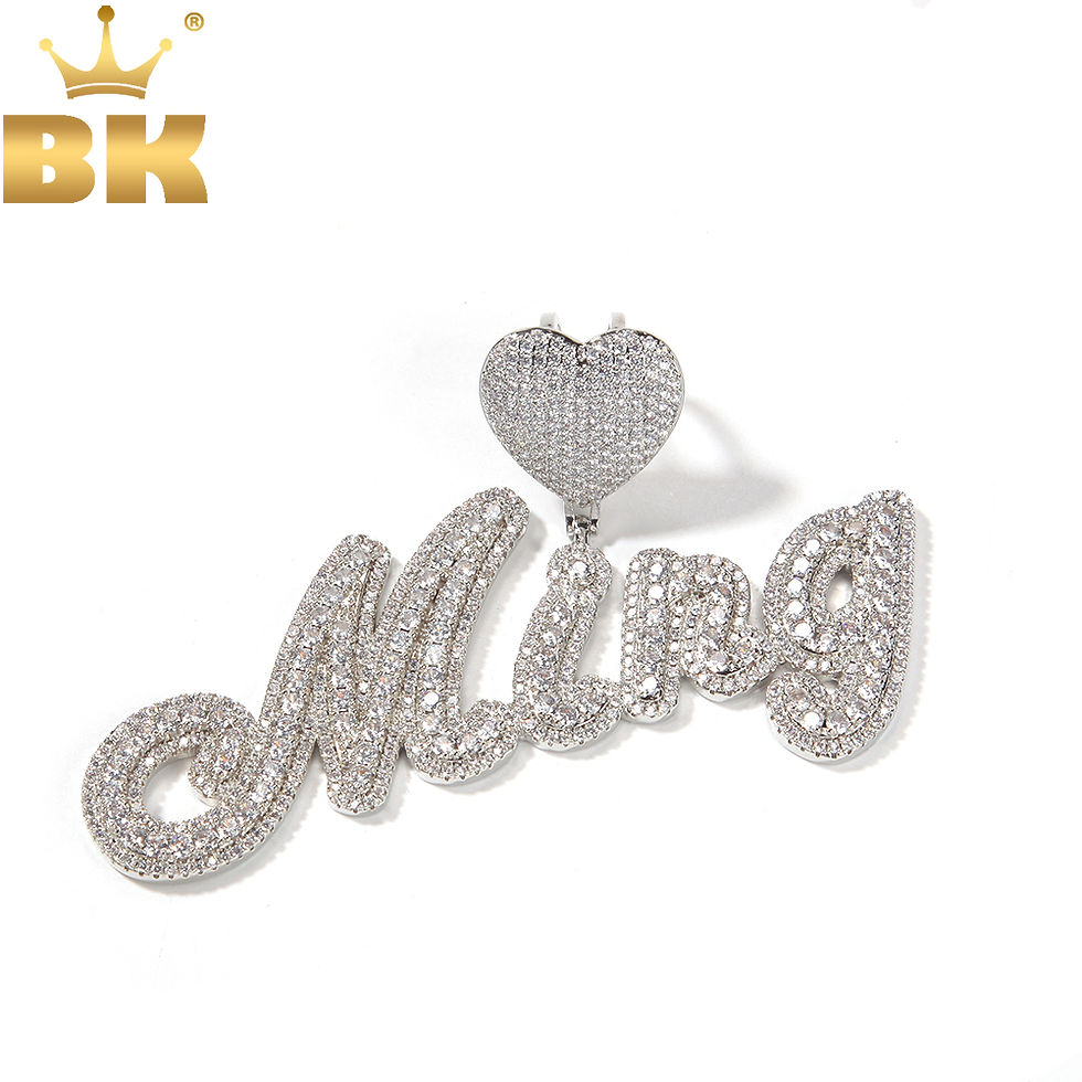 THE BLING KING Heart Bail Custom Brush Script Bubble Letter Two Tone Pendant Mic