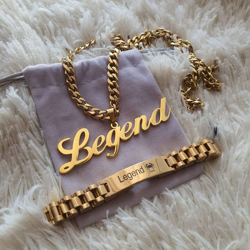 Personalized Custom Carving Name Necklaces For Men Women Nameplate Bar Cuba Chai