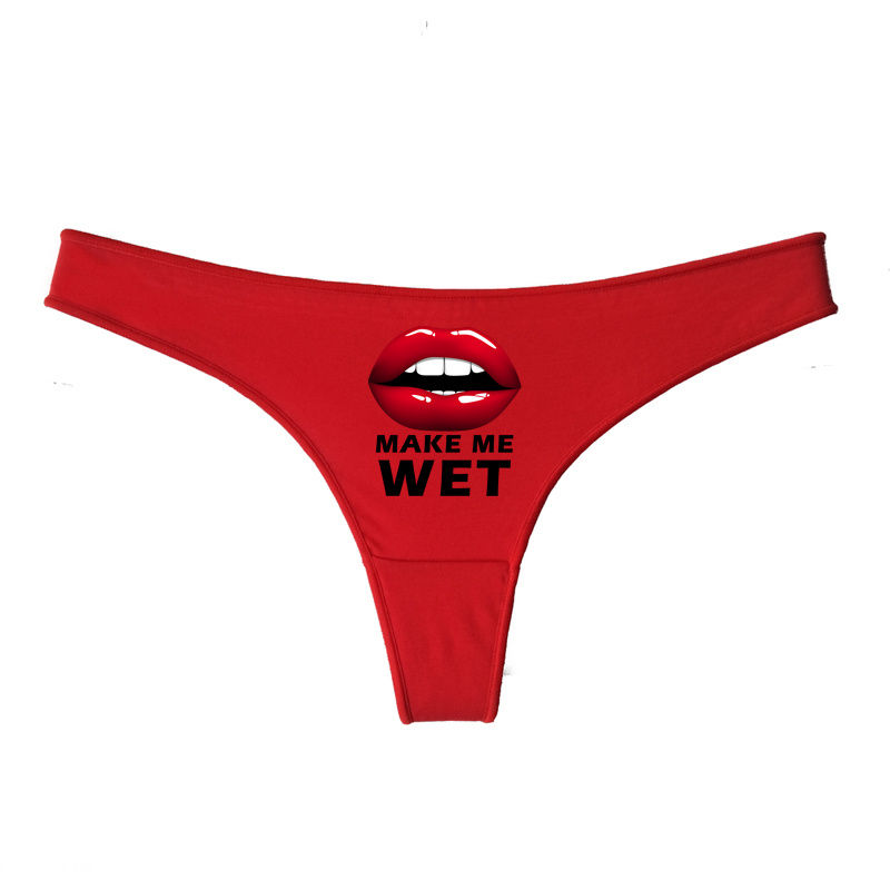 MAKE ME WET Sexy Lips Red Cotton Underwear Womens Cute Thong Female Lingerie Sof