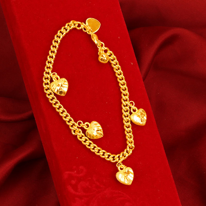 Orginal 24K Gold Plated Bracelet for Men Women Heart Love Pendant Bracelets Bang