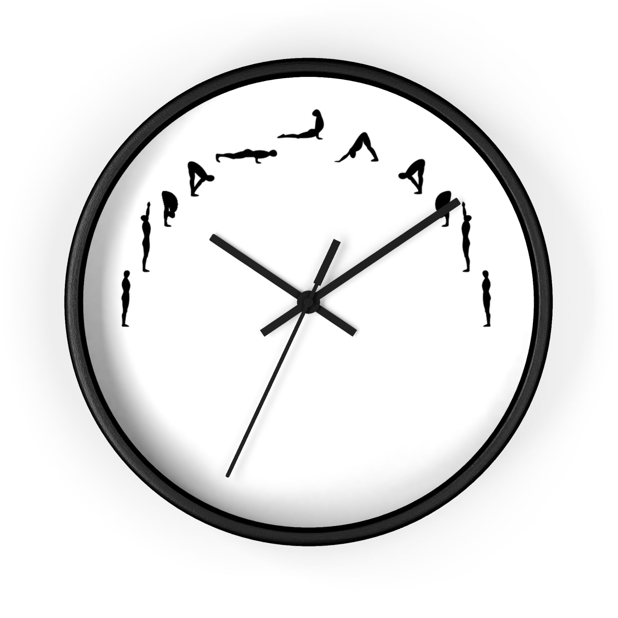 Sun Salutations A  — Minimal Wall Clock with 11 Silhouette Yoga Asanas