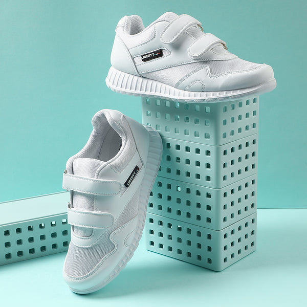 Thumbnail: Force 10 White Velcro Uniform School Shoes For Kids 9906-90VGN By Liberty