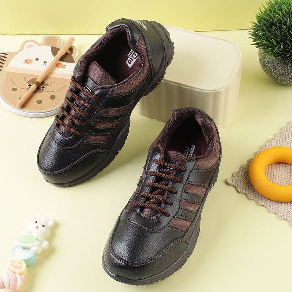 Thumbnail: Force 10 Brown Lacing Uniform School Shoes For Kids 8151-18 By Liberty