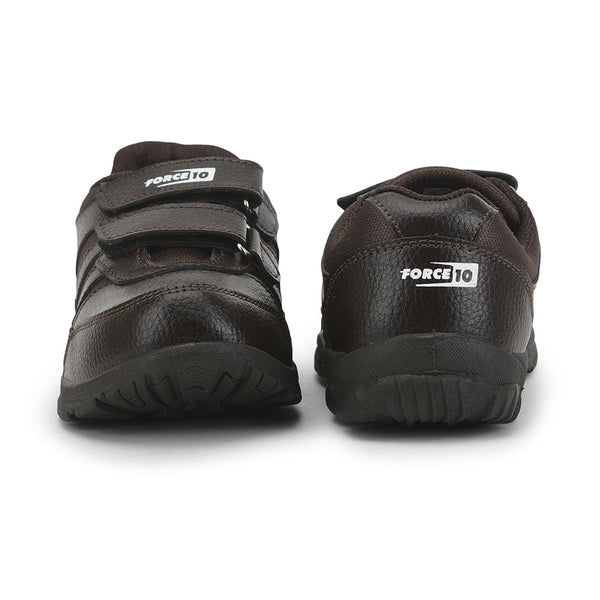 Thumbnail: Force 10 Brown Velcro Uniform School Shoes For Kids 8151-18VEL By Liberty