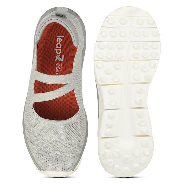 Thumbnail: Leap7x Light Grey Sports Non Lacing Walking Shoes For Women BUZZ By Liberty