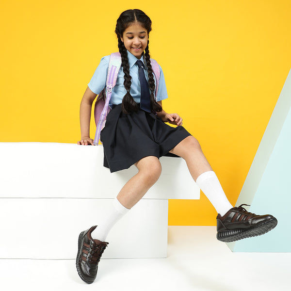 Thumbnail: Force 10 Brown Lacing Uniform School Shoes For Kids ELECTRA By Liberty