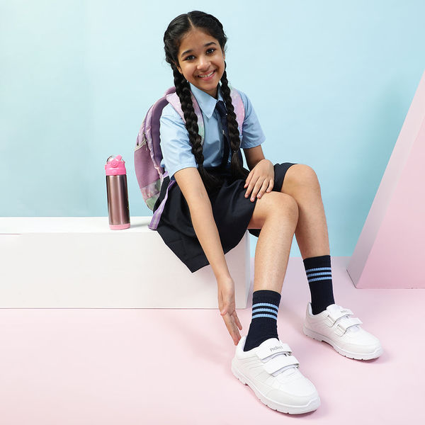 Thumbnail: Prefect White Non Lacing Uniform School Shoes For Kids SCHOOLFUN By Liberty