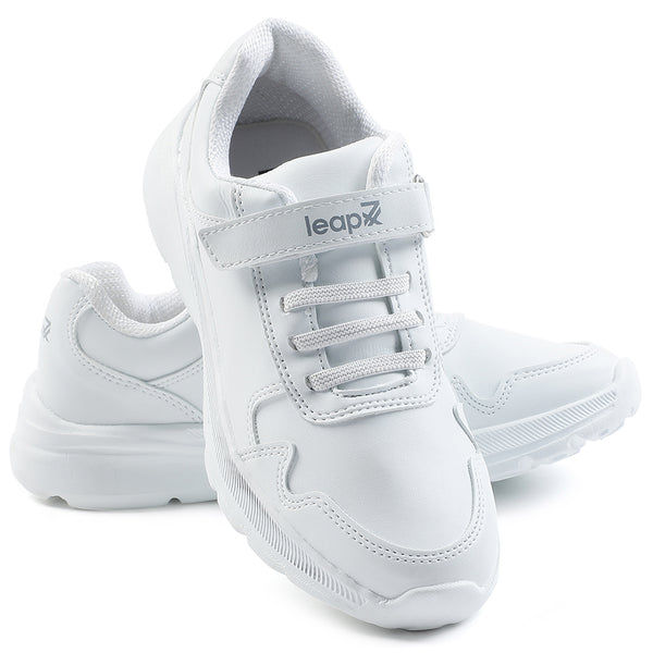 Thumbnail: Leap7x White Velcro Uniform School Shoes For Kids SCHLPRO-3 By Liberty