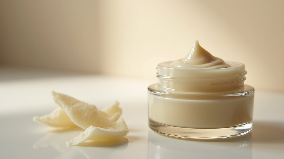 Close-up view of a small glass jar filled with natural skincare cream