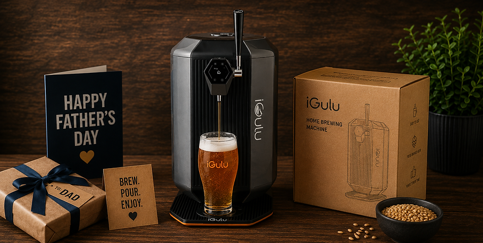 Home brewing machine and brewing kit displayed as a Father's Day gift idea for dads interested in making their own beer.