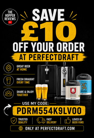 PerfectDraft beer machine discount code with draught beer glasses and keg options.