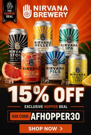 Nirvana Brewery Alcohol Free beer discount code with Nirvana Helles, IPA, Pils and Grapefruit Lager cans.
