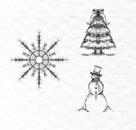 Snowman, Holiday Tree and Snowflake