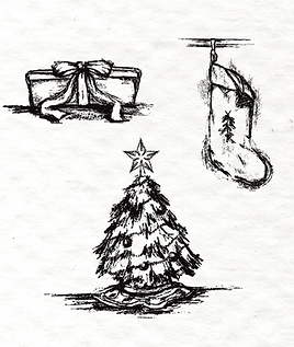Christmas Set of Wrapped Gift, Christmas Stocking and Christmas Tree