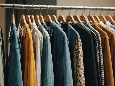 a closet of button down shirts