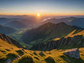 sunrise over a peaceful mountain view