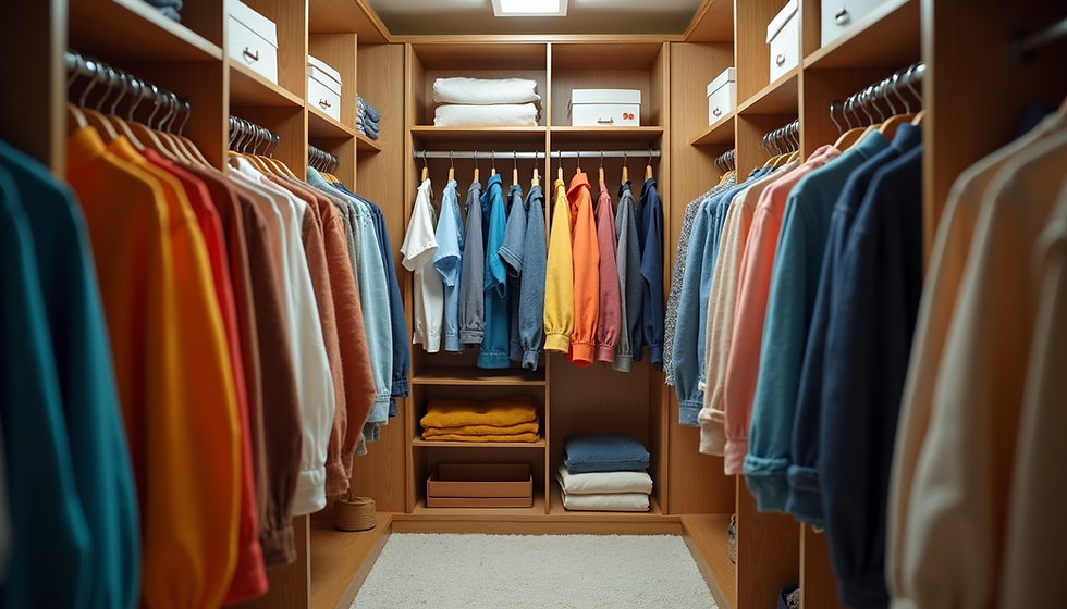 a walk-in closet with button-down shirts