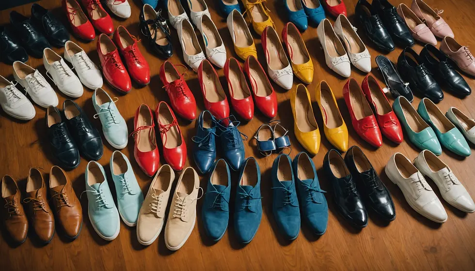a closet full of shoes in various colors