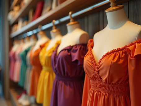 a bunch of dresses on mannequins in a store