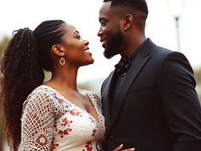 a black couple looking at each other lovingly