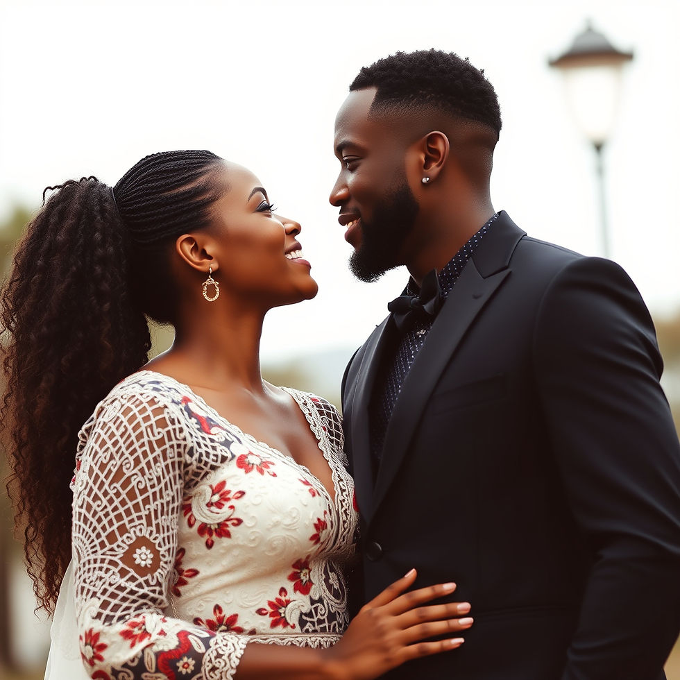 a black couple looking at each other lovingly