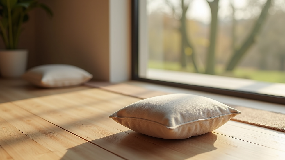 Close-up view of a serene meditation space with a soft cushion